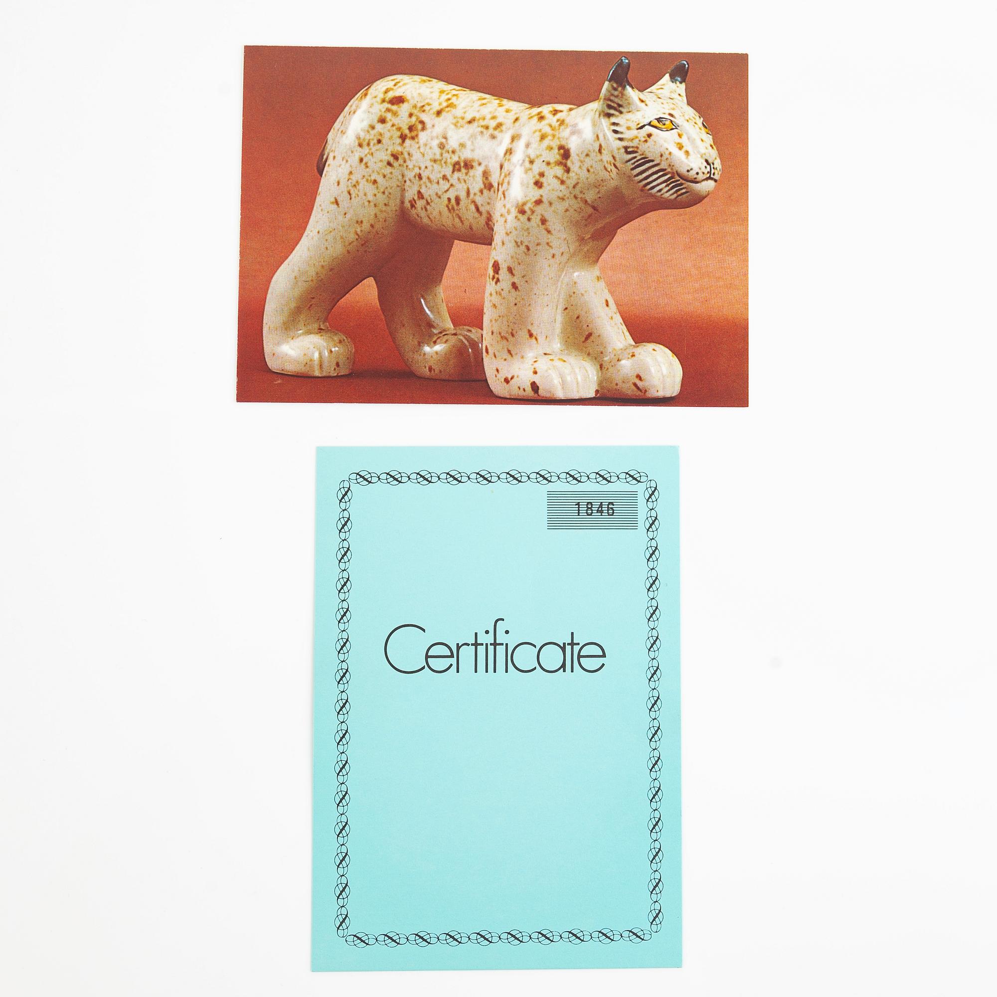 Lisa Larson, a figurine of a lynx, for Nordiska Kompaniet in collaboration with WWF, Gustavsberg.