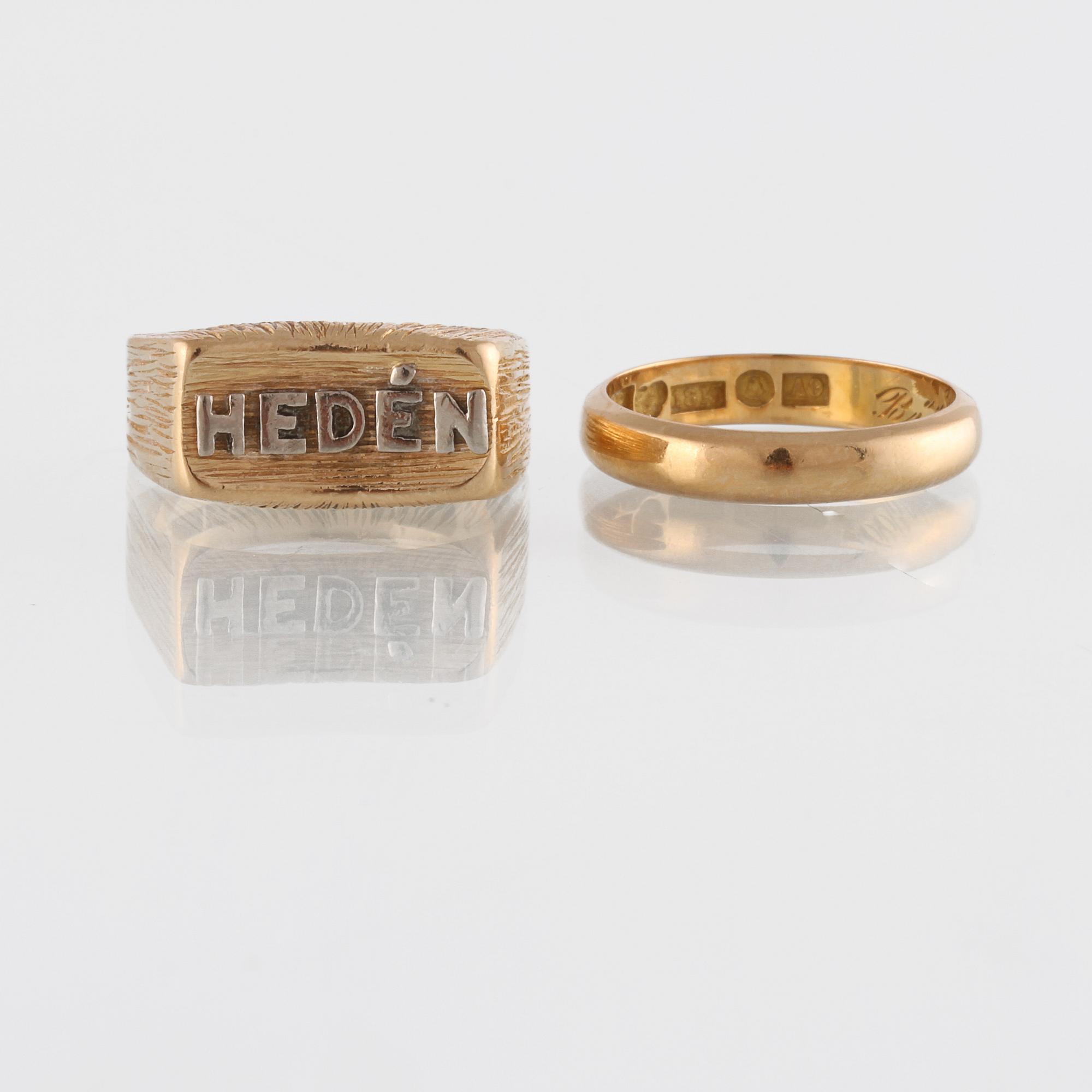 RINGAR, 2 st, 18K guld. Vikt 14,4 gram.