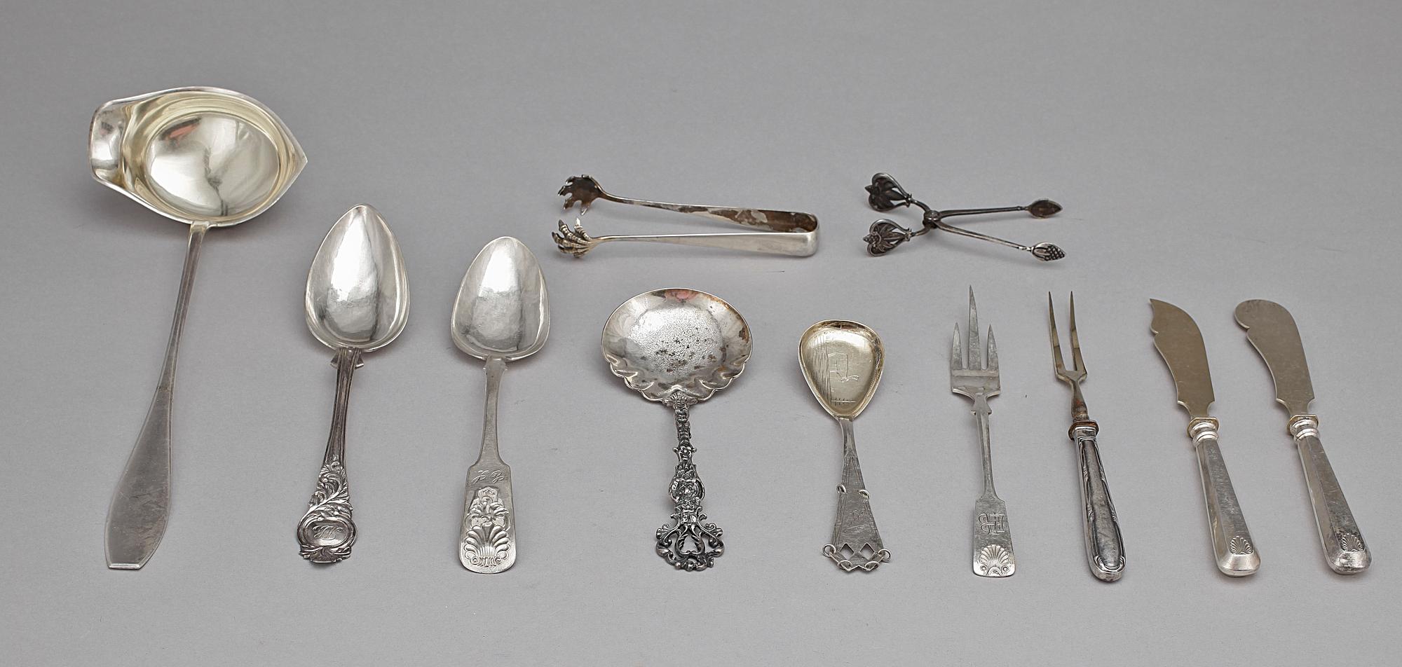PARTI SILVER, 11 delar, bla Kultateollisuus Ky, Åbo, Finland, 1922. Tot vikt ca 635g.