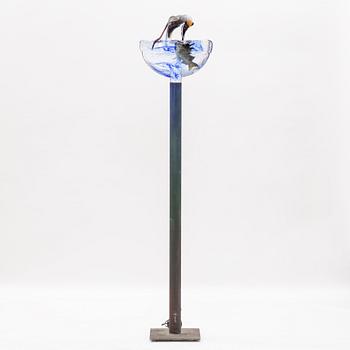 Kjell Engman, glass sculpture, seagull and fish in waves, Kosta Boda.