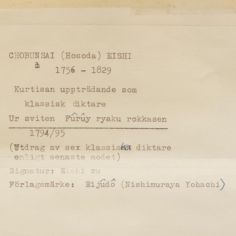 Chobunsai Eishi, troligtvis efter, färgträsnitt, Japan, 1800-tal.