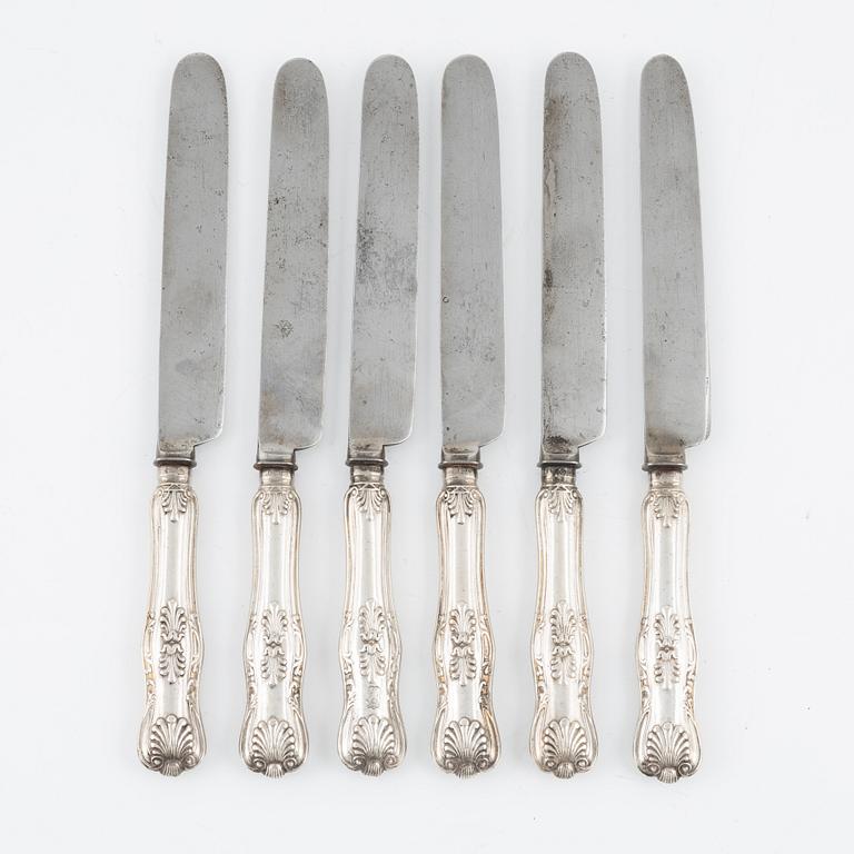 Six Swedish Silver Dining Knives, mark of Johan Petter Grönvall, Stockholm 1837.