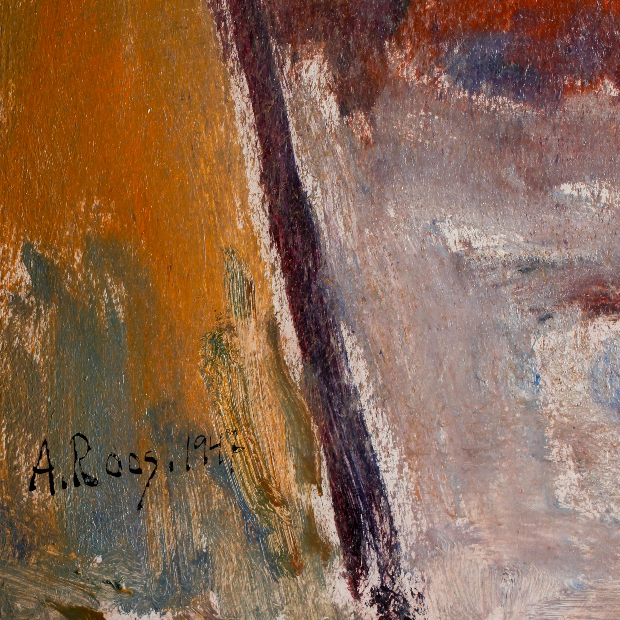 ALEXANDER ROOS. Olja på pannå. Sign A. Ros. och daterad 1947.
