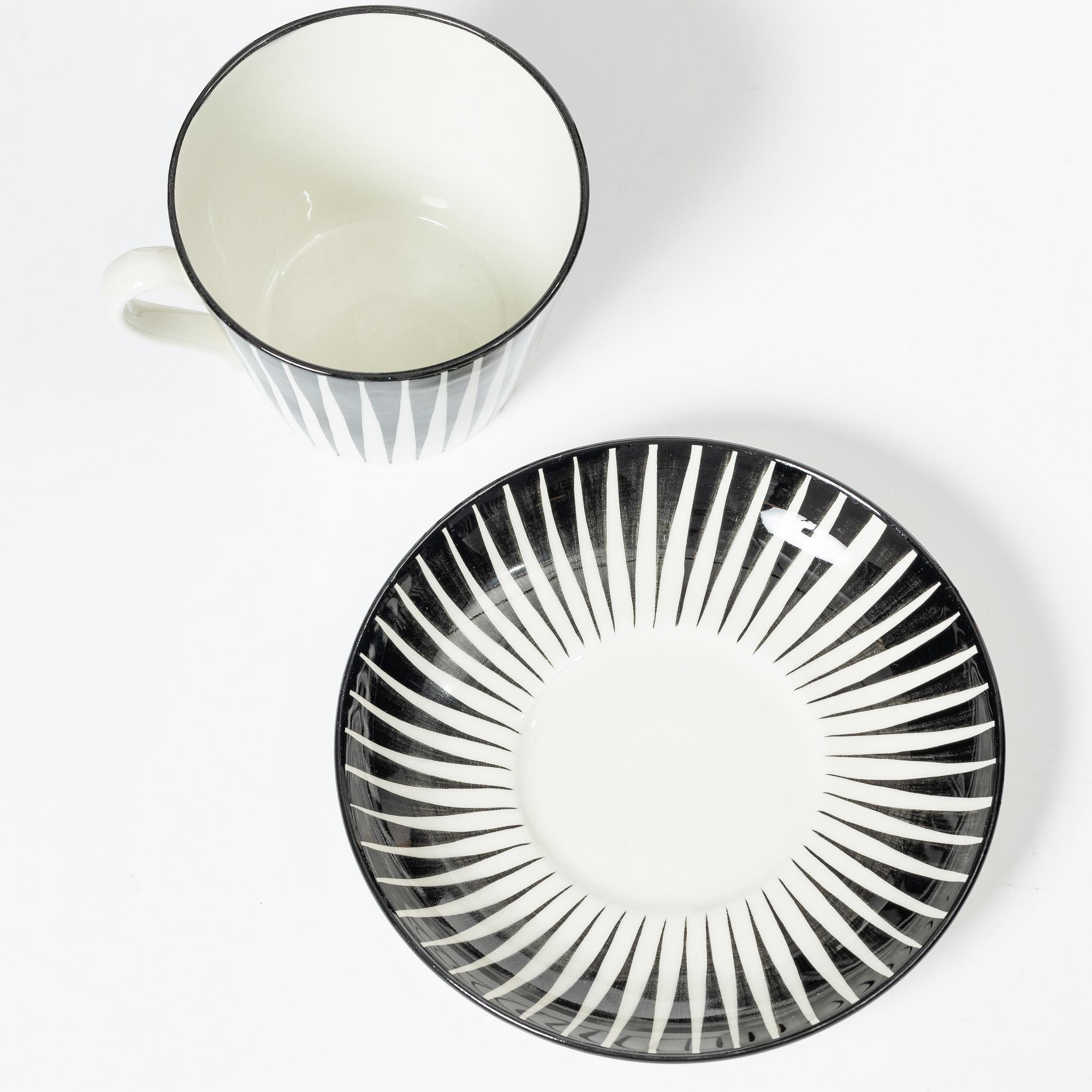 Eugen Trost, tea cups with saucers, 7 pieces, stoneware, "Zebra", Gefle, 1950s.