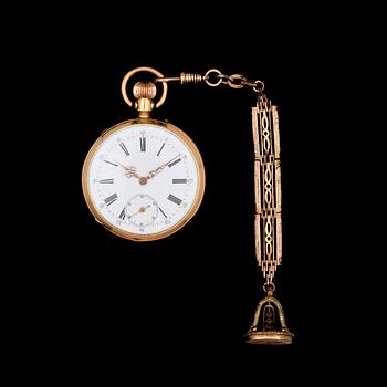 FICKUR, 18k guld, 1800/1900-tal. Vikt (exkl chatelaine) 76,5g.