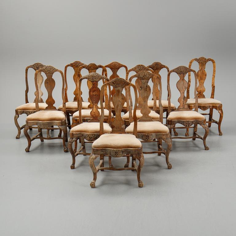 Twelve matched late Baroque style chairs, first half of the 18th Century.