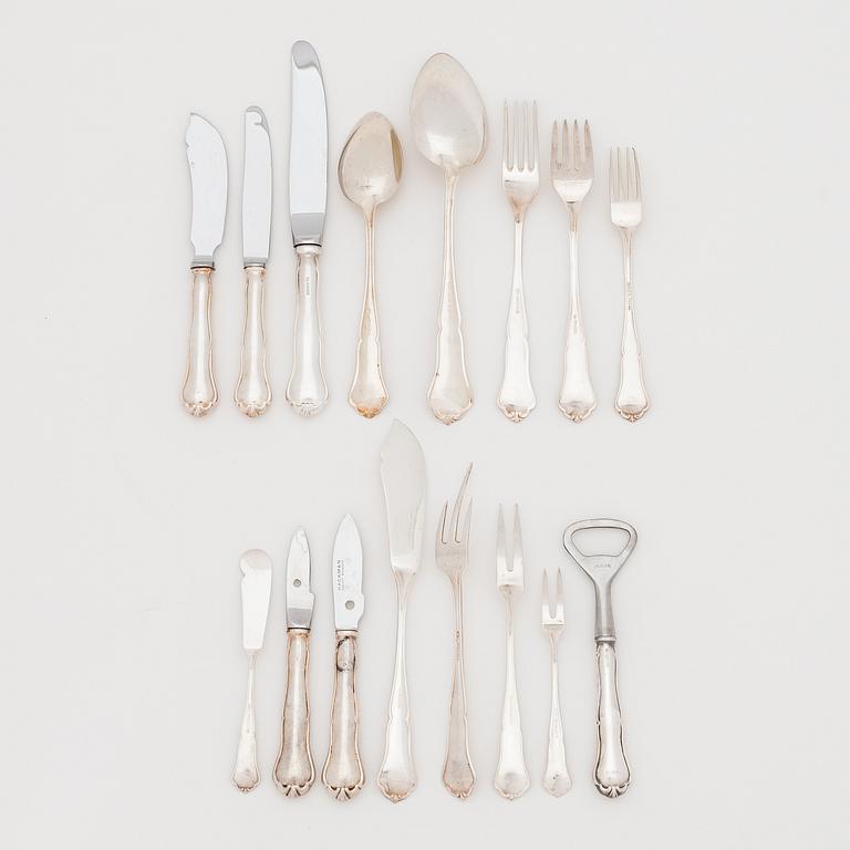 A 112-piece set of silver cutlery in lined wooden box, 'Chippendale', Kultakeskus, Hämeenlinna 1951-2006.