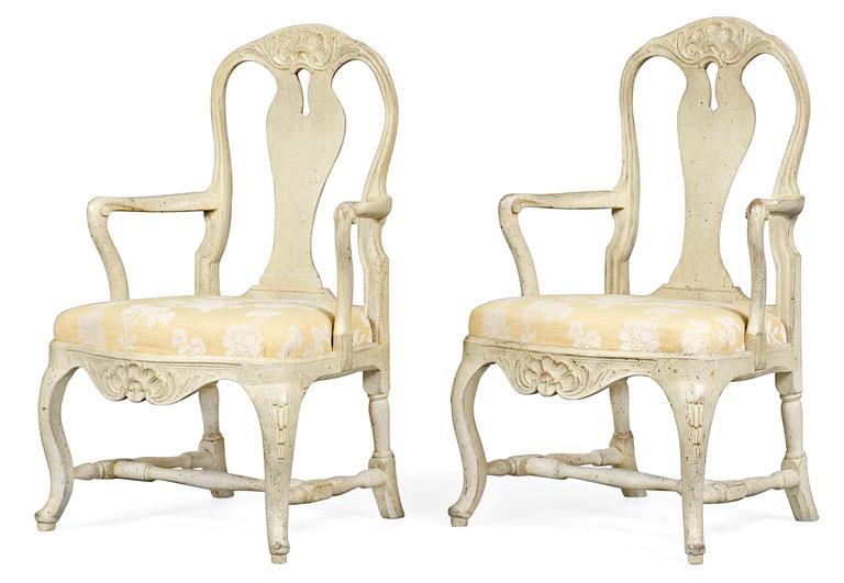 A pair of Swedish Rococo armchairs.