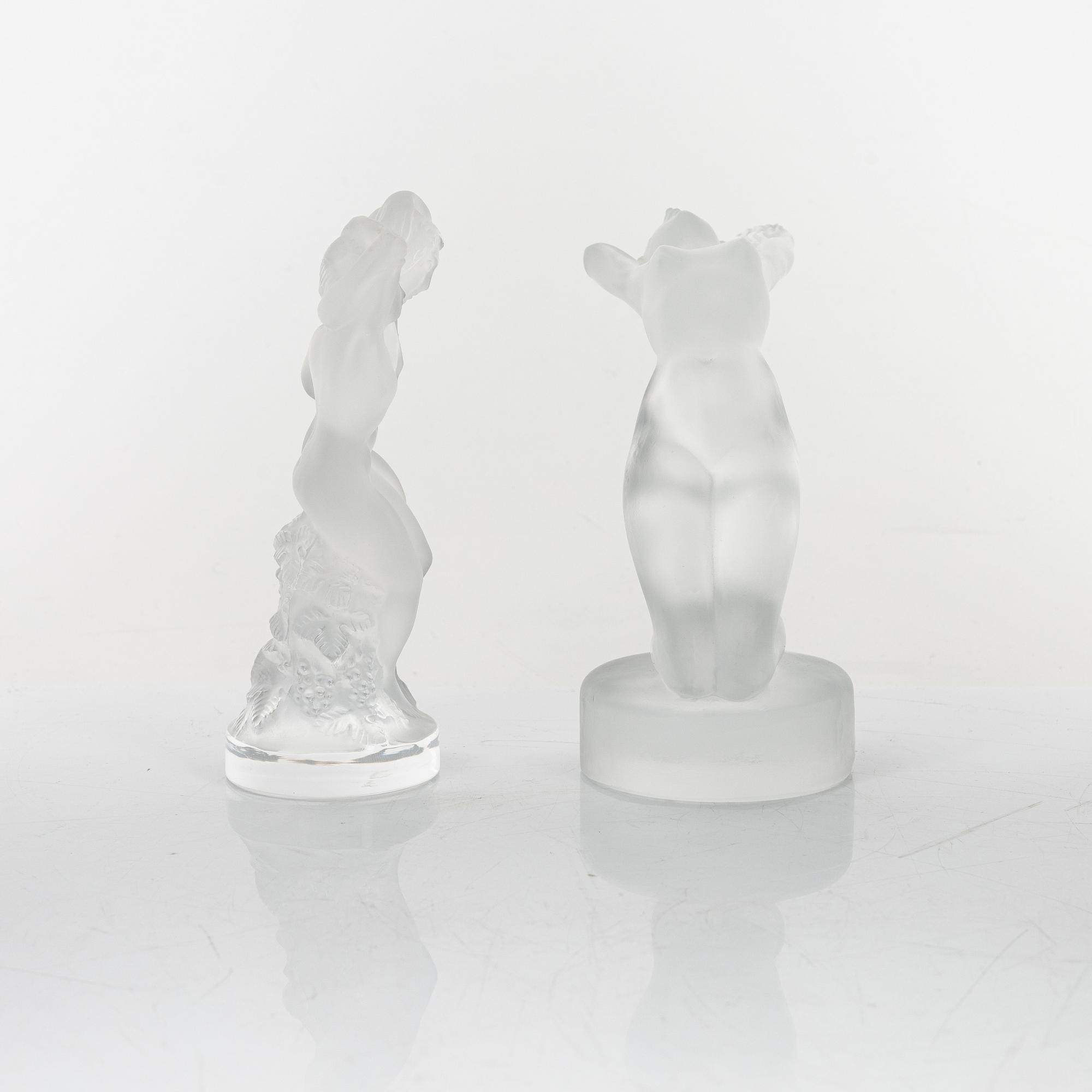 Two glass figurines, Lalique, France.