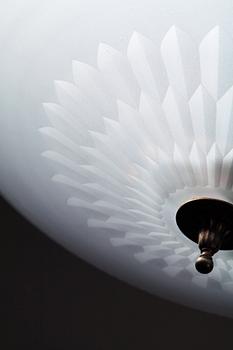 Edward Hald, and Erik Tidstrand, a Swedish Grace pewterl and cut glass ceiling lamp, Orrefors, Sweden 1920-30's.