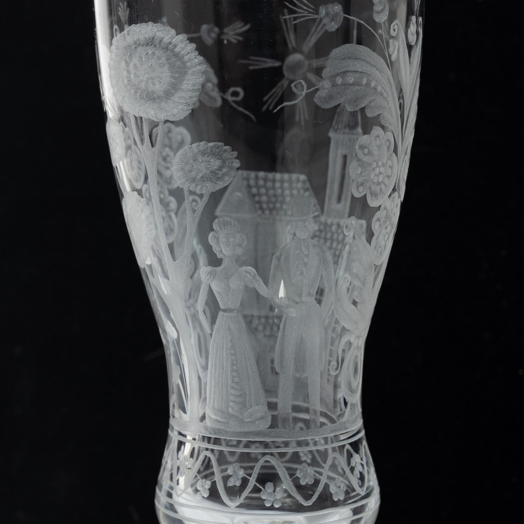 Vicke Lindstrand, champagneglas, 3 st, "Dalecarlia", Kosta Boda.