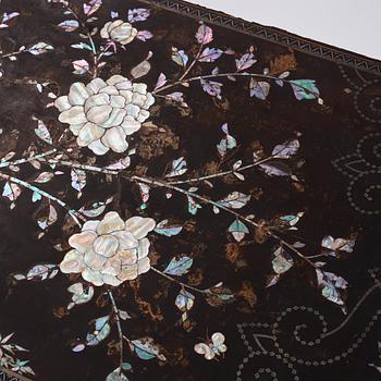 A  Chinese black lacquered altar table with mother of pearl inlay, 17th /18th Century.