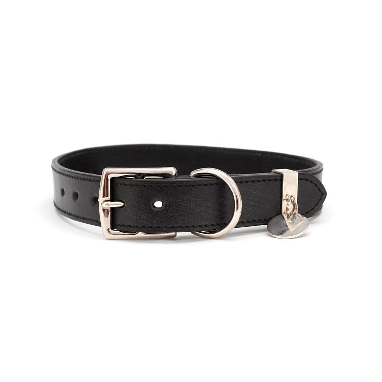 HERMÈS, a black leather dog collar.