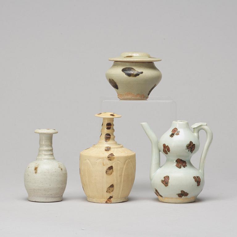 Two vases, a ewer and a jar with cover, possibly Yuan Dynasy.