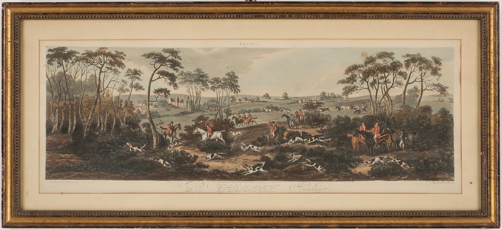 GRAVYRER, 4 st, handkolorerade, England, 1800-talets första hälft.