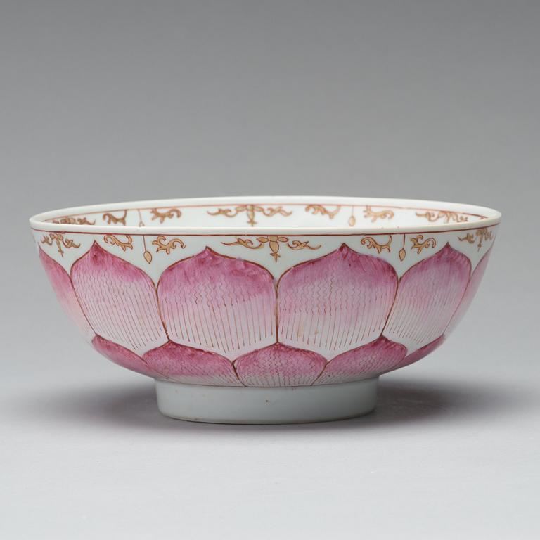 A famille rose 'Lotus' bowl and dish, Qing dynasty, Qianlong (1736-95).