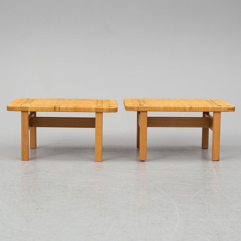 BØRGE MOGENSEN, a pair of benches/ tables, model 5273,  Fredericia stolefabrik, Denmark. Signed with labels.