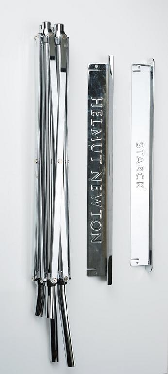 Helmut Newton, Signed book published by Taschen, Monte Carlo, 1999, ed 10000, with a metal table.