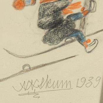 NILS NILSSON SKUM, crayon and pencil, signed N.N. Skum and dated 1939.