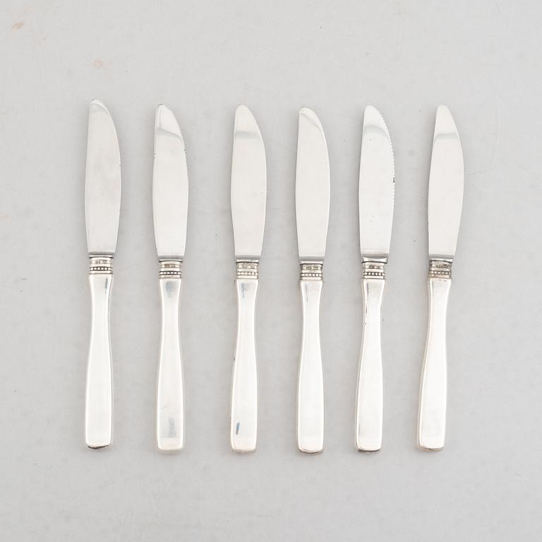 Eric Löfman, bordsknivar, 6 st, silver, modell Uppsala, KG Markströms, Lidköping 1965-1979.