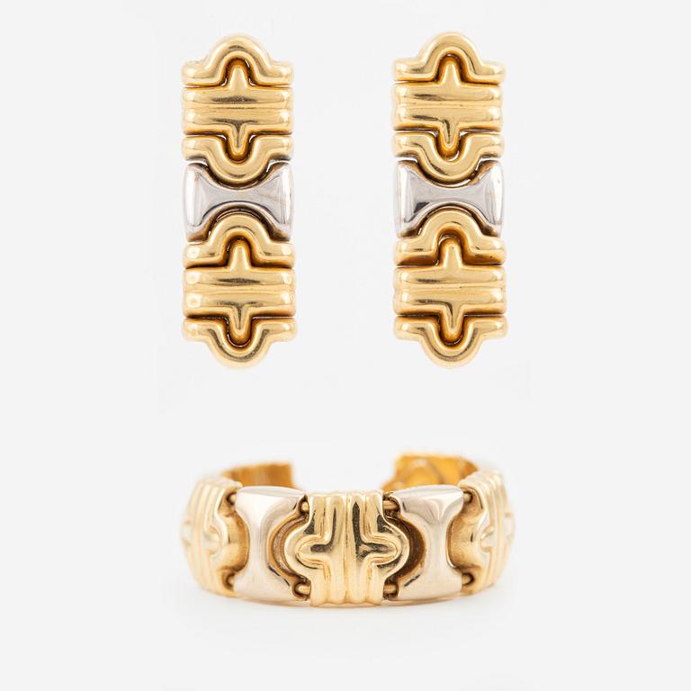 Ring samt örhängen, ett par, 18K guld, Italien.