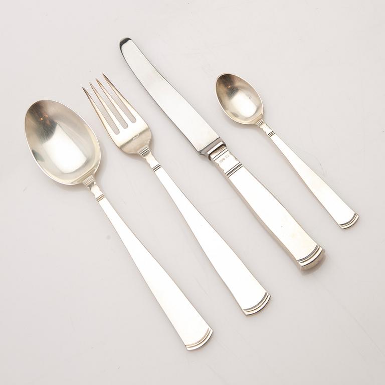 Jacob Ängman, Bestickuppsättning, 48 delar, silver, modell "Rosenholm", GAB, Eskilstuna och Stockholm, 1900-talets andra hälft.