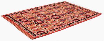 A double-interlocked tapestry bed cover, c. 188 x 129 cm, Scania, Färs, Gärds or Villands district, around 1800-1830.