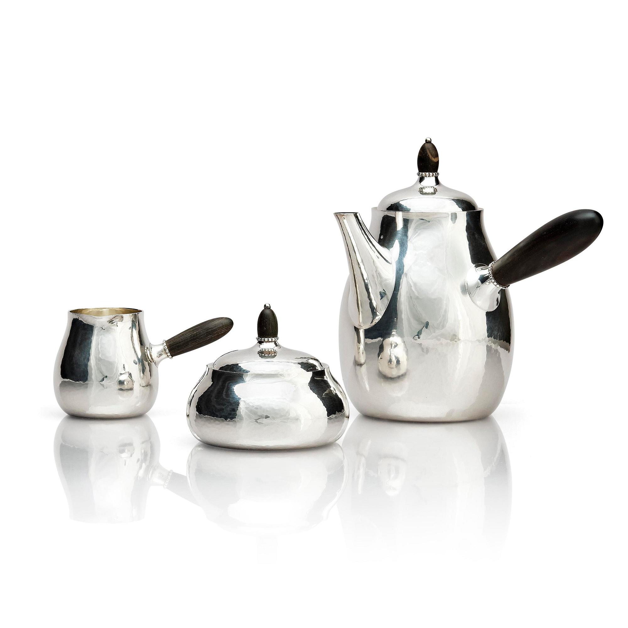 Georg Jensen, a sterling silver 3 pieces coffee set, Copenhagen, Denmark, after 1945, design no 80A.