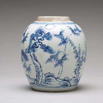 A blue and white jar, Qing dynasty, circa 1700.