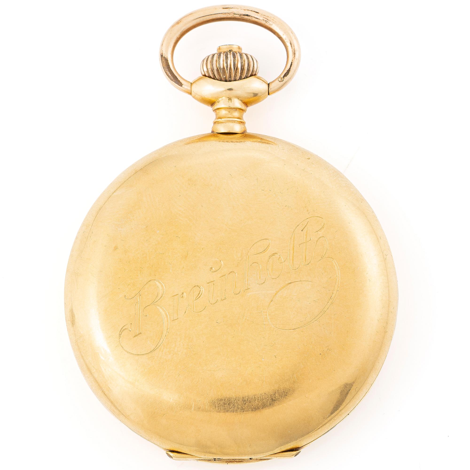 Pocket watch, 18K gold, hunter case, 50 mm.