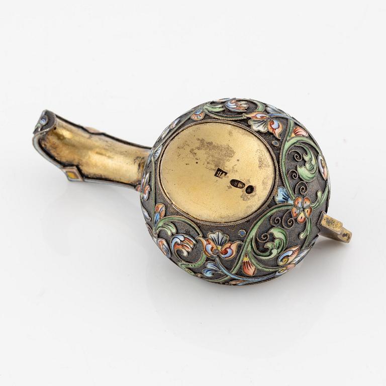 Costume jewellery and a kovsh, silver, three pieces, Russia.