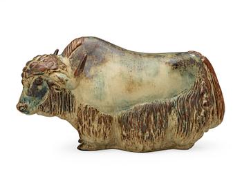 A Kaj Lange stoneware sculpture of a bison, Royal Copenhagen, Denmark 1966.