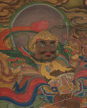 Two Chinese scroll paintings of Heavenly and Earthly Deities from the Water-Land Ritual, late Qing dynasty.