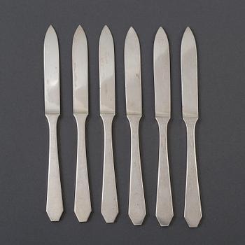 WIWEN NILSSON, six silver fruit knives, Anders Nilsson, Lund, 1936.