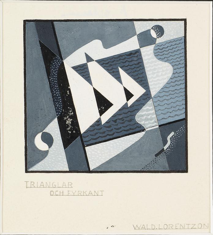 (Sven Jonson, Waldemar Lorentzon, Stellan Mörner, Erik Olson, Axel Olson & Esaias Thorén) Halmstadgruppen, Konstruktion, "Trianglar och fyrkant" samt stilleben med vas.