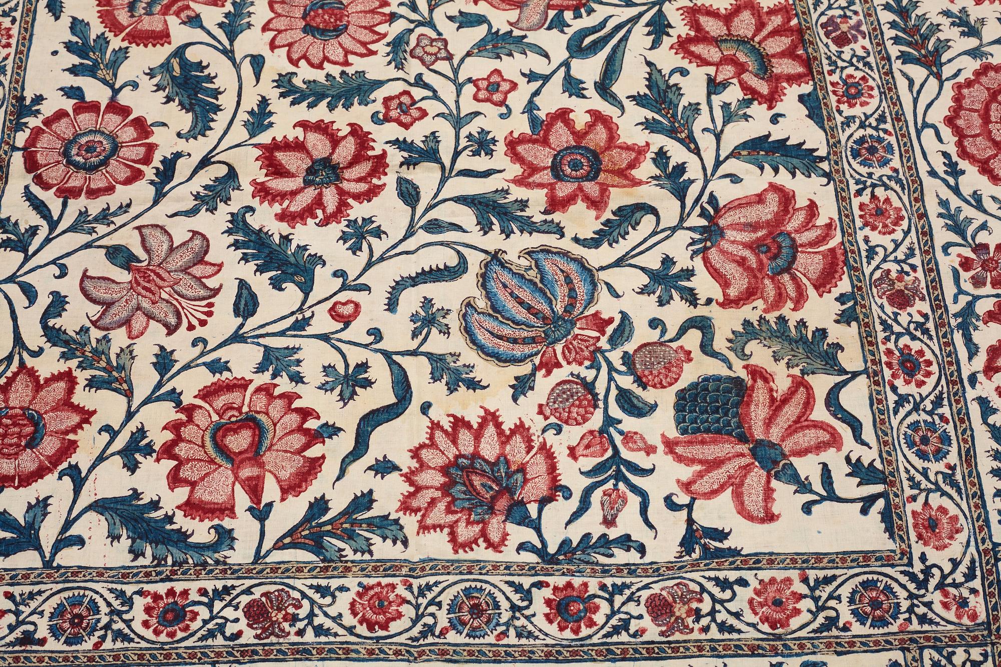 TEXTIL, semiantik/antik Kalamkar, sannolikt Isfahan, ca 110 x 109 cm.