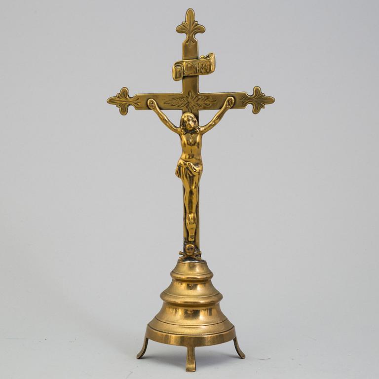 A BRONZE CRUCIFIX, 19th century.