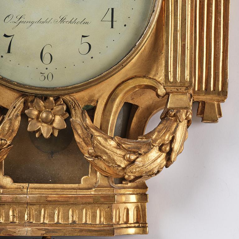 A Gustavian giltwood cartel clock by O. Ljundahl (watchmaker in Stockholm 1775-80).