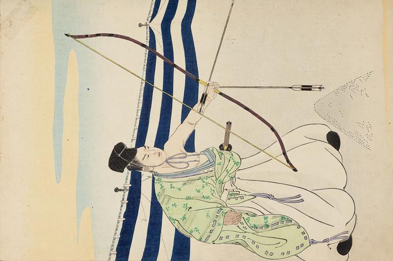Toyohara Chikanobu, 'Opening of the archery range / Archerty practice' (Oiba hajime).