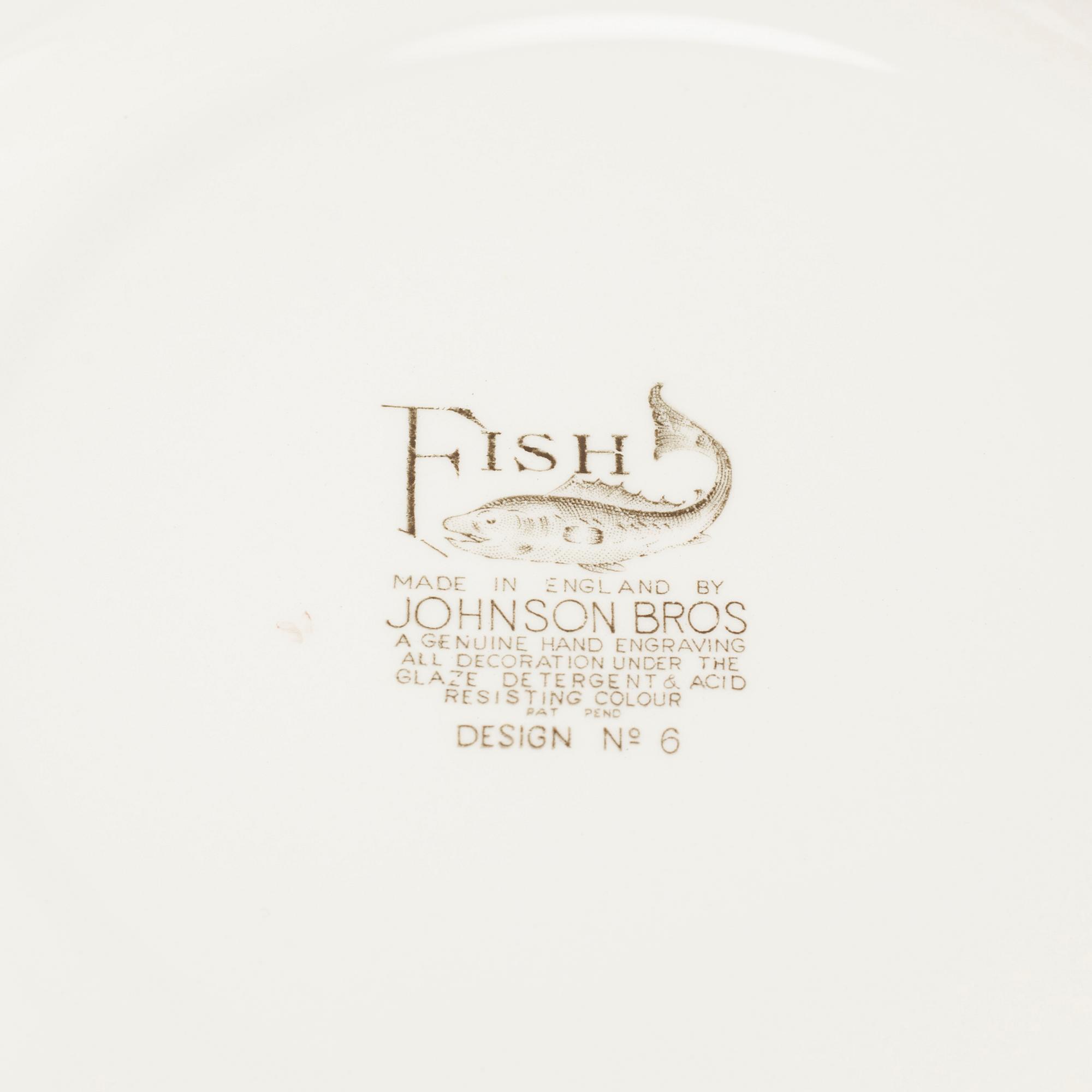 FISKSERVIS, 16 delar, flintgods, "Fish", Johnson Bros, England, 1900-talets andra hälft.