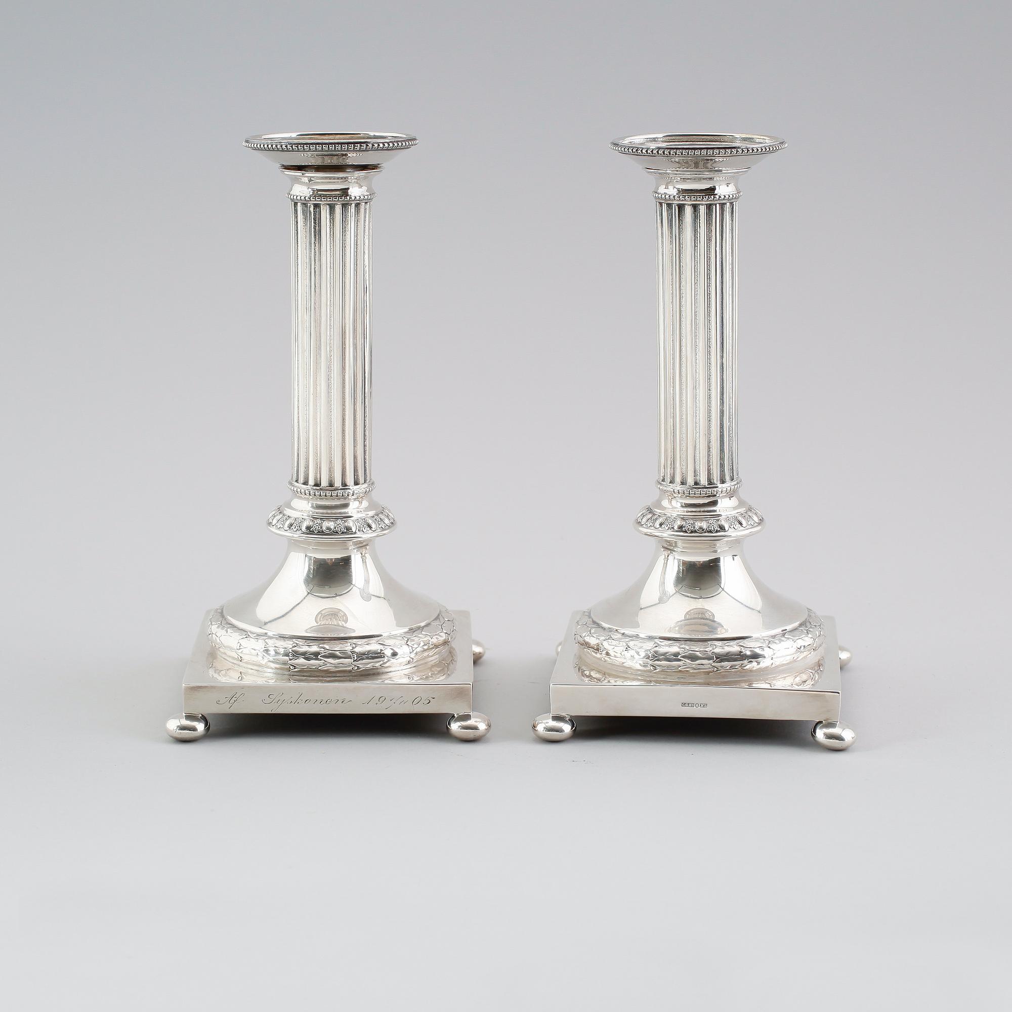 LJUSSTAKAR, 1 par, nysilver, CG Hallberg, 1900-talets första hälft.