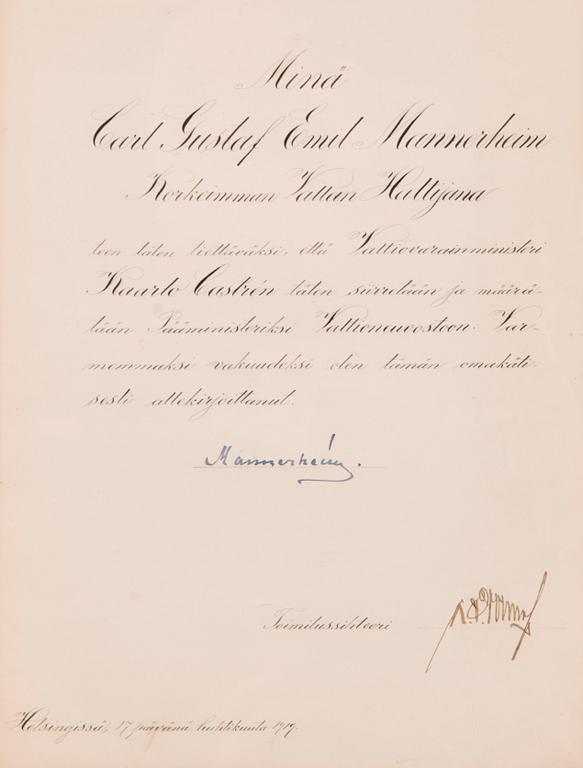 A document signed by C.G.E. Mannerheim 1919, Finland.
