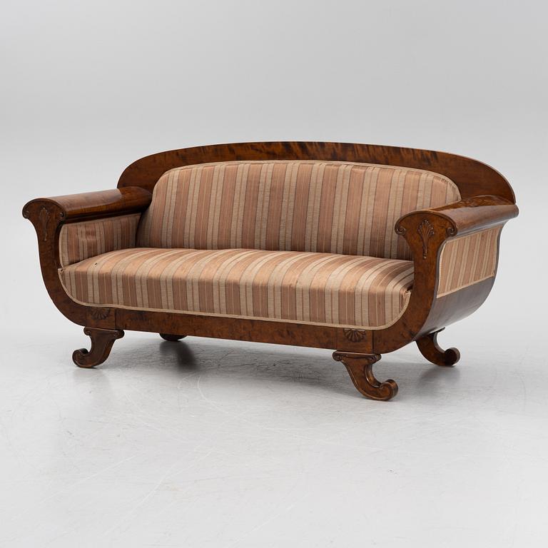 A stained birch wood veneered Karl Johan style sofa, early 20th Century.