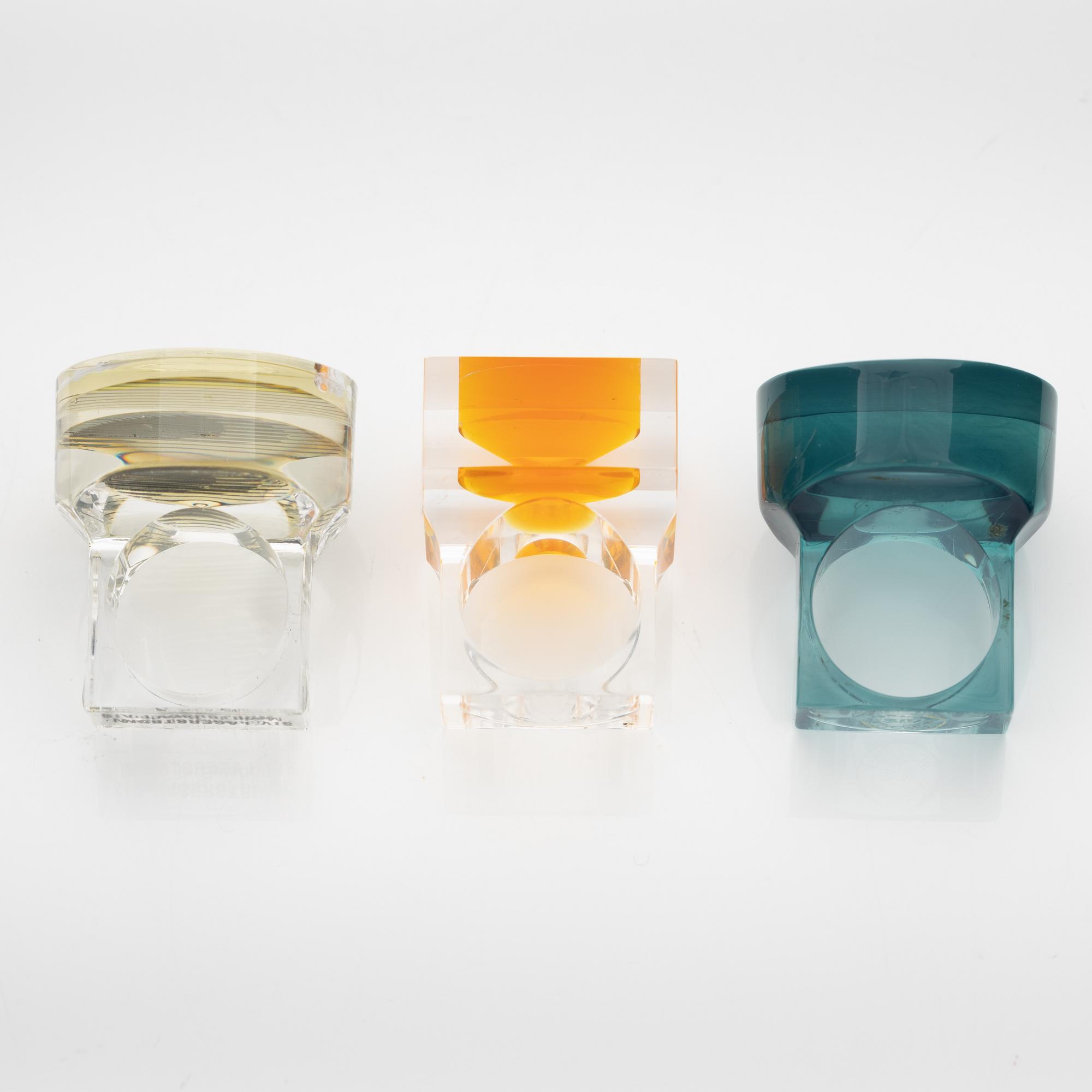 Siv Lagerström, three acrylic plastic rings, 1970s.