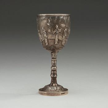 A silver goblet, makers mark, presumably Wing Chung, Hong Kong, 19th Century.