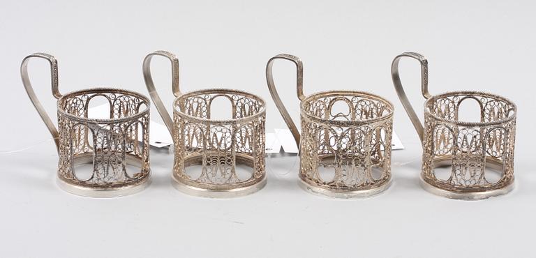 TEGLASHÅLLARE, 4 st. Försilvrade.