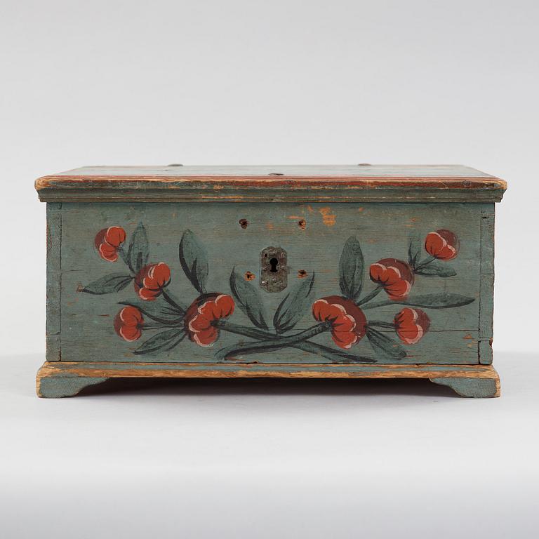 a painted swedish wooden box dated 1812.