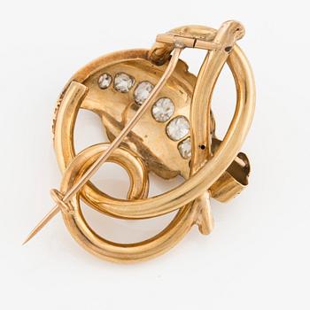 Brosch 18K guld med emaljdetaljer och gammalslipade diamanter, 1800-tal.