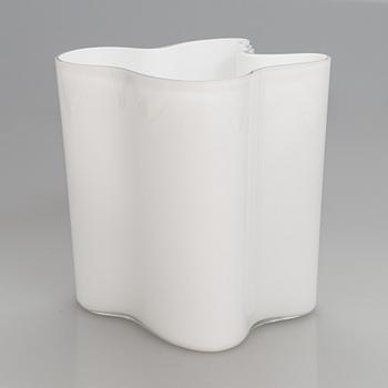 Alvar Aalto, A signed white mould blown glass vase, Iittala, Finland, model 3031.