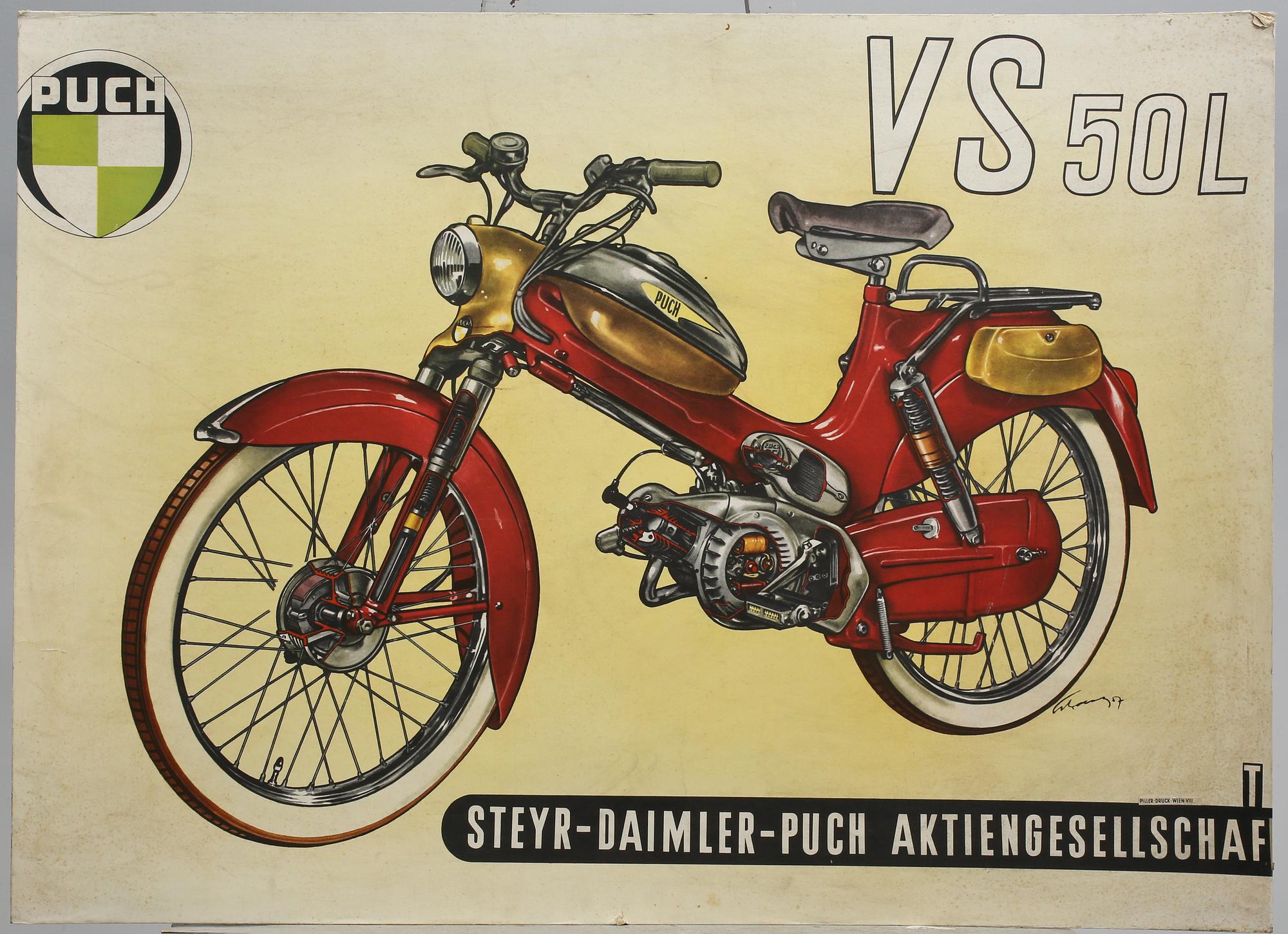 AFFISCH, för moped "VS 50 L", Puch, 1950-tal.
